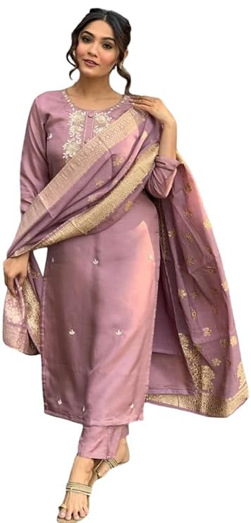 HARBAK Women Designer Salwar Kameez Set with Dupatta, Dusty Pink, Embroidered Traditional Indian Suit (IN, Alpha, S, Regular)